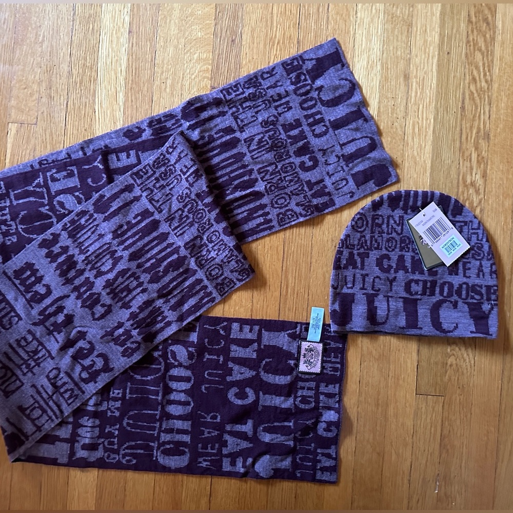 Y2K Wool Juicy Couture Purple Hat & Scarf Set, NWT